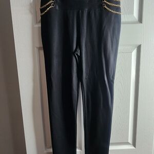 Bebe Black Pants with Gold Chain Detail